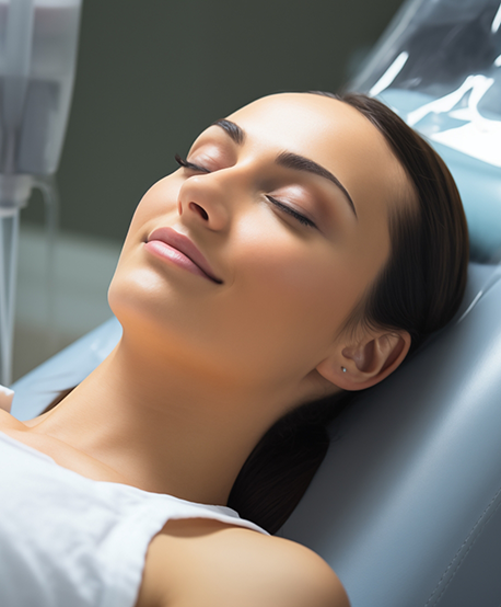 Woman relaxing in the dental chair with her eyes closed