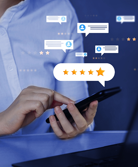 Person looking at reviews on their phone